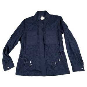 Gap Womens Eyelet Utility Jacket‎ Snap Front Pockets Cinch Waist Navy Small NWT